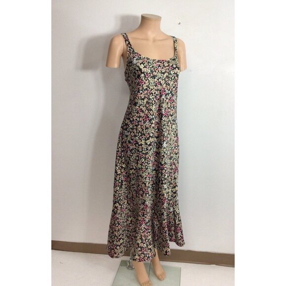 Satin Floral Maxi Dress Resort Wear Womens Large - Picture 1 of 9
